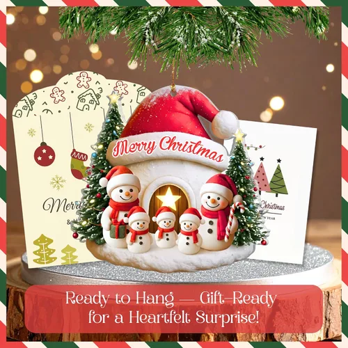 Miniatura 2 de Familia de Muñecos de Nieve Adorno de Navidad – Feliz Navidad Adorno Colgante de Acrílico – Lindo Adorno Navideño para Árbol, Regalo para Familia
