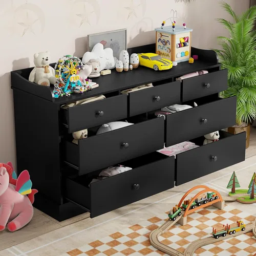 Miniatura 3 de Vabches Armario para niños con 7 cajones, cambiador para guardería, cómoda blanca, cómoda para bebé, muebles de dormitorio para niños, mesita
