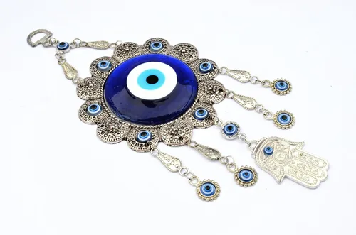 Miniatura 2 de Adorno para colgar en la pared con protección contra el mal de ojo azul con Hamsa para colgar en la pared, diseño de girasol