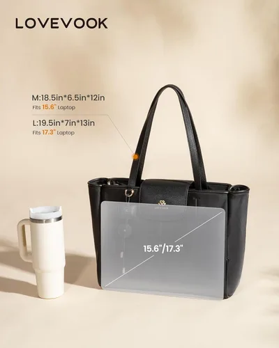 Miniatura 5 de LOVEVOOK Bolsa de mano para laptop para mujer, bolsa de trabajo de nailon con compartimentos para laptop de 15.6 pulgadas, bolso ligero a la moda