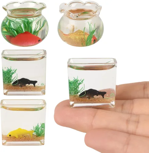 Juego de 4 peceras de tamaño pequeño, la pecera de cristal redonda y cuadrada, accesorios de paisaje en miniatura, suministros de decoración para el