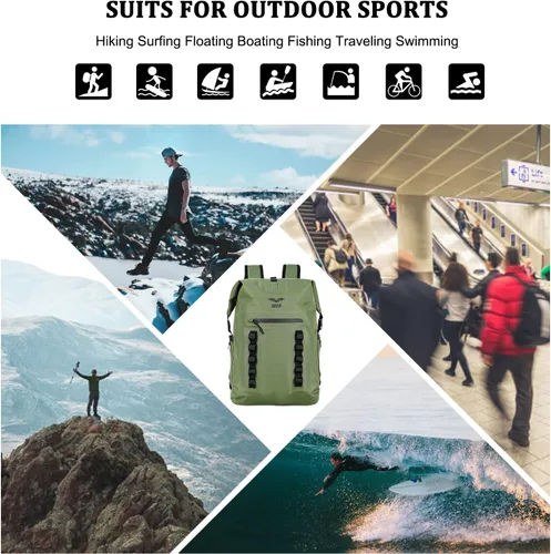 Miniatura 6 de MIER Mochila impermeable Saco con cierre de parte superior enrollable Bolsa seca ligera, Mochilas tipo mochila Verde oscuro