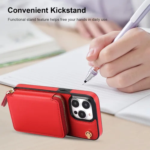 Miniatura 6 de Bocasal Funda tipo cartera cruzada para iPhone 15 Pro Max, funda de piel con bloqueo RFID y soporte para tarjetas, funda protectora con cremallera