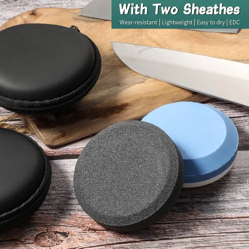 Miniatura 6 de Afilador de 4 hachas con funda, afilador de hacha multiusos con doble grano, disco de piedra de doble grano, disco de piedra para afilar hacha