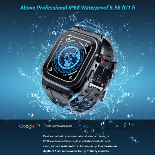 Miniatura 3 de Funda impermeable para Apple Watch de 1.772 pulgadas, 1.732 pulgadas, 1.654 pulgadas, 1.614 pulgadas, 1.575 pulgadas, 1.496 pulgadas, con correa