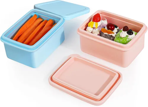 Tanjiae Recipientes de silicona para niños, a prueba de fugas, recipientes pequeños para almuerzo con tapas para niños pequeños, 1 taza de moldes