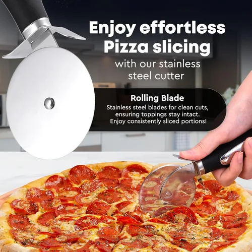 Miniatura 2 de Zulay Kitchen Cortador de pizza de alta calidad, rueda de acero inoxidable duradera, fácil de limpiar, fácil de usar, súper afilado con mango Negro