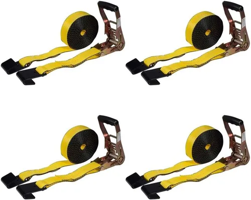 Miniatura 23 de Mytee Products Correas de amarre de trinquete con ganchos planos, 2 pulgadas x 20 pies amarillos 10,000 libras de resistencia a la rotura