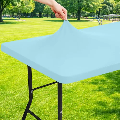 Miniatura 53 de Moosfor Mantel rectangular de elastano de 4 pies, manteles elásticos ajustables para pícnic, funda elástica y lavable para mesa de patio para Azul