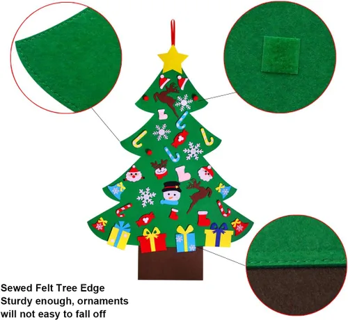 Miniatura 3 de Juego de árbol de Navidad de fieltro de 4 pies con 36 adornos – Árbol de Navidad de fieltro para colgar en la pared para niños pequeños, decoración