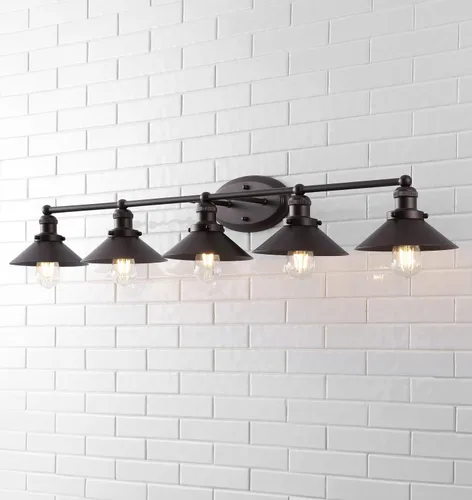 Miniatura 2 de JONATHAN Y Aplique de pared de bronce aceitado de 36.25 pulgadas, 4 luces industriales de granja, pantalla de metal para espejo de baño, cocina