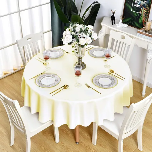 Mantel redondo color crema, impermeable, resistente a las manchas, sin arrugas, poliéster de 210 GSM, lavable, lavable, lavable, para fiestas,