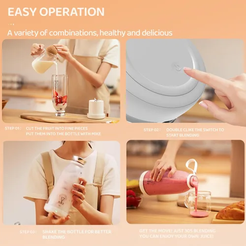 Miniatura 8 de Licuadora Portátil, Batidora Personal para Smoothies con 6 Cuchillas, Vaso Exprimidor Mini Recargable, 17 oz con Tapa de Viaje para Exteriores, Negro