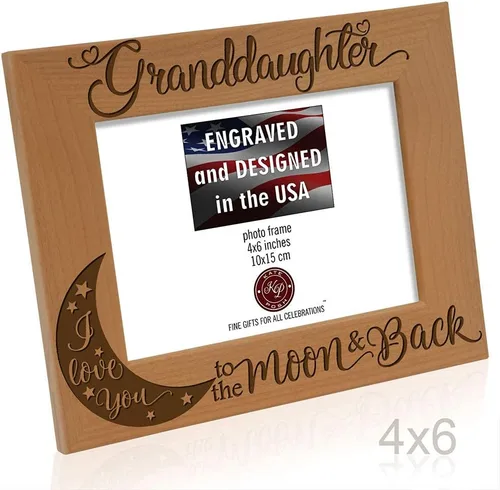 Miniatura 5 de KATE POSH Marco de fotos de madera grabado para nieta con texto en inglés "I Love You to the Moon and Back", regalos para abuelos, Navidad