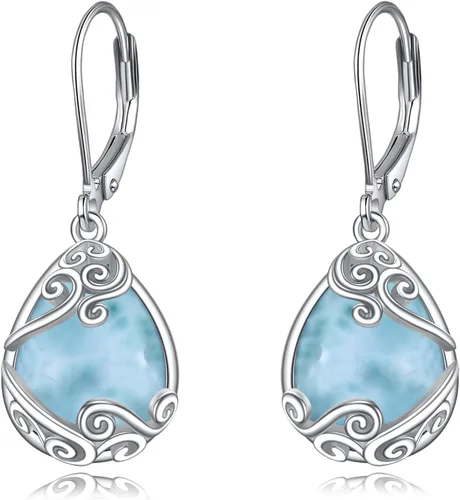 Miniatura 223 de Aretes colgantes con forma de lágrima de filigrana de piedra lunar de plata de ley 925 con cierre de palanca para mujer, regalos de joyería