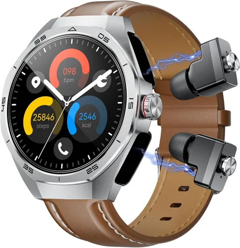 Miniatura 11 de GT97 - Reloj inteligente 2 en 1 con auriculares TWS de 1.53 pulgadas, 128 MB, redondo, impermeable, música, MP3, altavoz, NFC, reloj inteligente