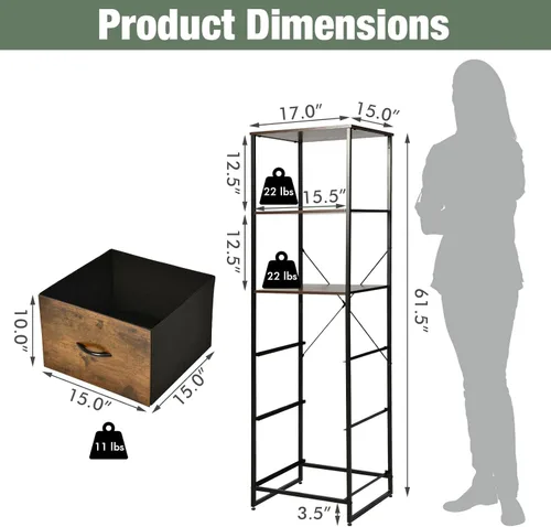 Miniatura 3 de Giantex Gabinete de almacenamiento de 6 niveles, estantería de almacenamiento de 61.5 pulgadas de alto con cajones plegables, estantes, marco