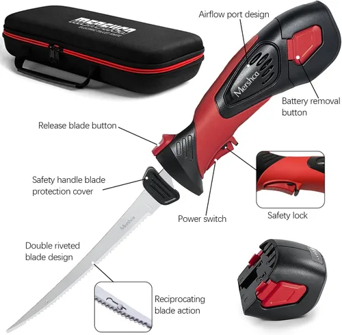 Miniatura 4 de Cuchillo de filete eléctrico inalámbrico, con 5 cuchillas recíprocas antiadherentes recubiertas de nitruro de Ti-Nitruro SS y agujero