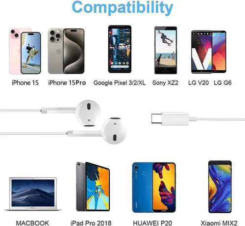 Miniatura 6 de Auriculares USB C con cable para iPhone 17/16, auriculares tipo C con micrófono y control remoto con cancelación de ruido para iPhone 16/15 Pro Max