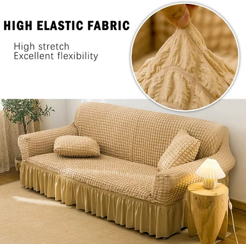 Miniatura 2 de Jeloris Funda Protectora Elástica para Sofá de Dos Plazas de Fácil Ajuste con Falda, Protector de Muebles Universal Duradero Lavable de Alta Beige