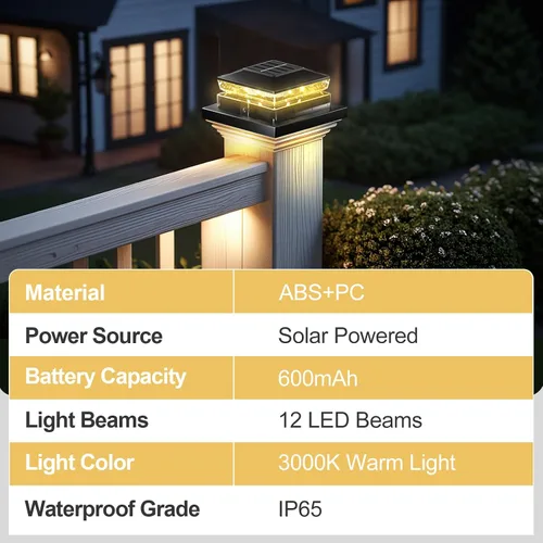 Miniatura 7 de Luces Solares para Tapas de Postes Paquete de 6, Luces Solares Impermeables para Postes de Valla, 4x4 IP65 Luz Negra para Exteriores para Terraza