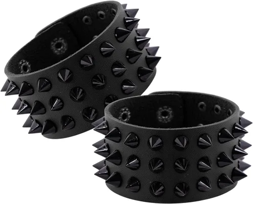 Eigso Juego de pulseras de cuero punk para hombres y mujeres, estilo retro de los años 80, estilo motociclista, remaches, remaches, para hombre y