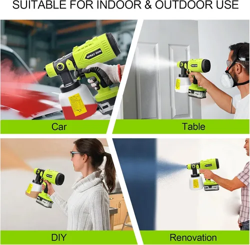 Miniatura 8 de Pulverizador de pintura inalámbrico para batería Ryobi de 20V, pistola de pintura manual con 3 patrones de pulverización y 4 boquillas, ideal