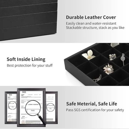 Miniatura 8 de Bandeja de joyería organizador de joyas apilable para cajón aparador armario escaparate collar aretes anillos pulseras bandejas para mujeres y niñas