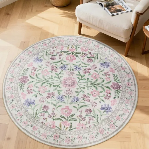 Miniatura 16 de Lahome - Alfombra redonda bóhema de color rosa claro de 4 pies, alfombras pequeñas circulares lavables para dormitorio de niños, alfombra circular