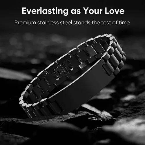 Miniatura 5 de VNOX - Correa de reloj de eslabones de acero inoxidable para hombre, con grabado personalizado, gran regalo para papá