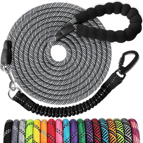 Miniatura 20 de Correa de perro de cuerda de 3 pies: correa resistente con gancho giratorio bloqueable, hilos reflectantes, bungee y asa acolchada - Correa