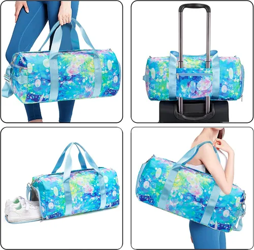 Miniatura 6 de BLUBOON Bolsa de lona para niñas y niños, bonita bolsa de gimnasio con compartimento para zapatos y separación húmeda, impermeable, bolsa de viaje