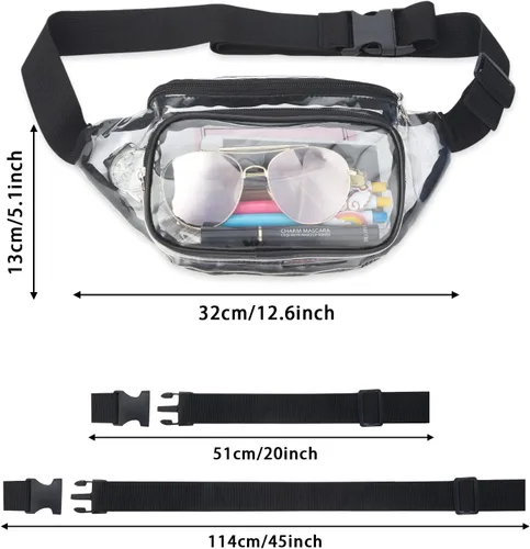 Miniatura 4 de Riñonera transparente aprobada por el estadio, impermeable, transparente, bolsa de cinturón ajustable para viajes, playa, eventos, bolsa