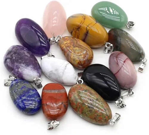 QSLLER 20 piezas Colgantes de Piedras de Cristales Naturales Amatista Cuarzo Rosa Gemas Pulidas Lisas Dijes para Hacer Joyas DIY Collares Aretes