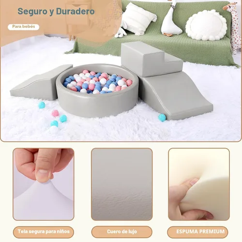Miniatura 5 de Bloques de escalada de espuma Hoohtoot para niños pequeños: con juguetes de escalada de cuero PU de 4 piezas y una piscina de bolas - Piscina