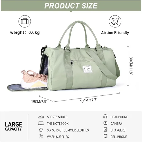 Miniatura 3 de Weekender Gym - Bolsas de lona para mujer con neceser, A-verde
