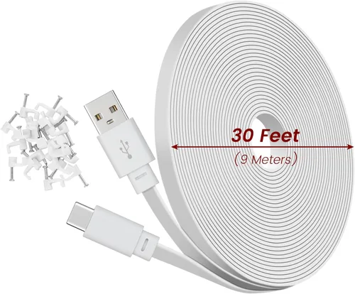 Miniatura 5 de Cable de extensión de alimentación USB C de 30 pies compatible con WYZE Duo Cam Pan 6,643.7-29.5 ft, cable de carga plano largo para CCTV y Petcube