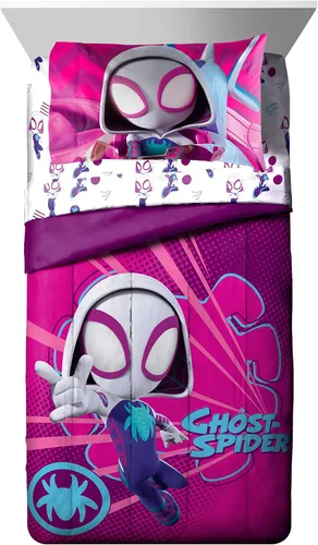 Miniatura 2 de Marvel Spidey & His Amazing Friends Ghost Spider Gwen - Juego de ropa de cama individual de 5 piezas, incluye edredón y juego de sábanas, microfibra