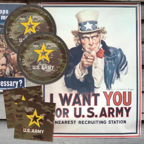 Miniatura 9 de Havercamp Fiesta oficial del ejército de los Estados Unidos para 16 invitados; incluye 16 platos y servilletas de 7 pulgadas - Logotipo