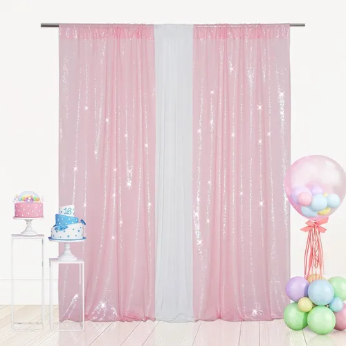 Miniatura 24 de Eternal Beauty Cortinas de fondo de lentejuelas rosadas, 2 paneles de 2 x 8 pies para San Valentín, Navidad, fiesta, cumpleaños, fotografía, boda
