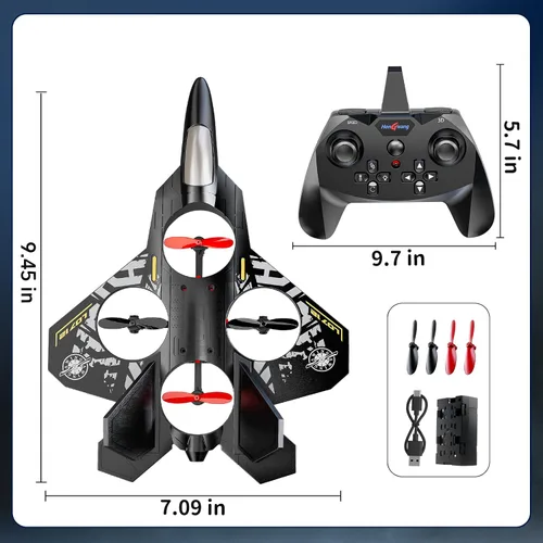 Miniatura 6 de Avión de control remoto de espuma MSKOLER para niños de 8 a 12 años, avión RC de 2.4 GHz con luces coloridas, volteretas de 360° y giros Gris