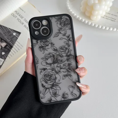 Miniatura 14 de XIZYO Funda para iPhone 13, diseño de rosas florales para mujeres y niñas, patrón estético, delgada, de poliuretano termoplástico, a prueba de Negro