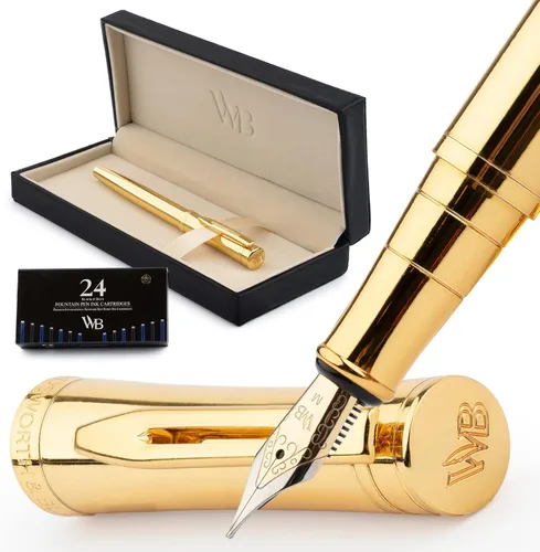 Miniatura 27 de Conjunto de pluma estilográfica Wordsworth & Black, plumín extra fino dorado de 18 quilates, incluye 24 cartuchos de tinta, convertidor de repuesto