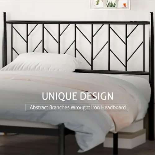 Miniatura 4 de SHA CERLIN Base de cama de metal con cabecera vintage, plataforma resistente con postes redondos, 12 pulgadas debajo de la cama para almacenamiento