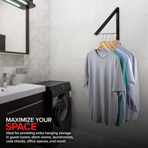 Miniatura 6 de Percha Única Plegable para Ropa, Perchero Retráctil de Pared para Secador de Ropa, Barra Colgante para Secar, Pequeños Estantes Plegables para Ropa