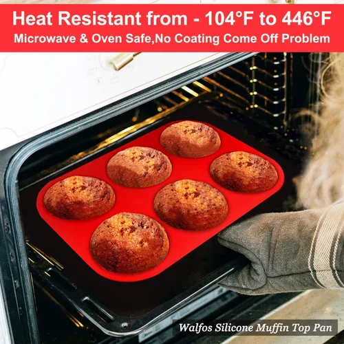 Miniatura 4 de Walfos Moldes de silicona para magdalenas de 4 pulgadas, tamaño jumbo de 4 pulgadas, resultados perfectos, antiadherentes, bandeja para hornear