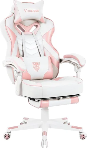 Miniatura 12 de Vonesse Silla de juegos, silla de oficina grande y alta con reposapiés y masaje, sillas de juegos para adultos con soporte lumbar, silla ergonómica