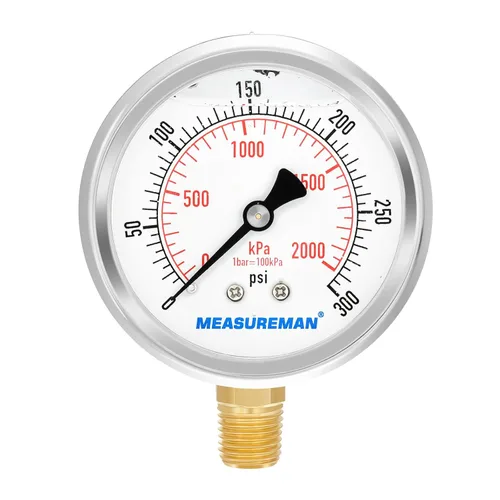 Miniatura 37 de MEASUREMAN - Manómetro de presión 1/4 NPT, manómetro de presión lleno de glicerina 0-100psi/kPa con esfera de 2.5 pulgadas y caja de acero