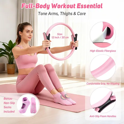 Miniatura 2 de Asten Home Kit de Pilates para Mujeres: Equipo de Pilates Juego de Anillo y Bola de Pilates con Bandas de Resistencia, Deslizador de Núcleo, Rodillo