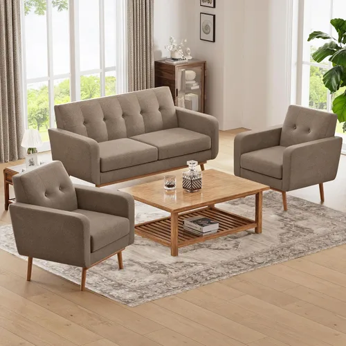 Miniatura 9 de HUIMO - Juego de muebles para sala de estar con botones, juego de muebles tapizados con botones para sala de estar, sofá moderno tapizado con marco